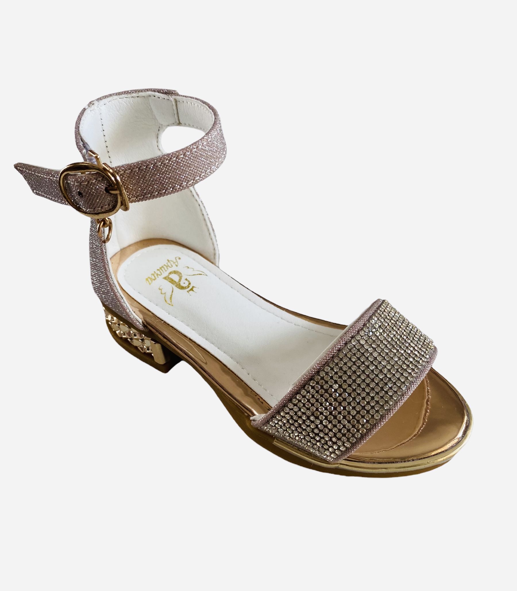 Sandale elegante auriu rose cu strasuri pentru fetite